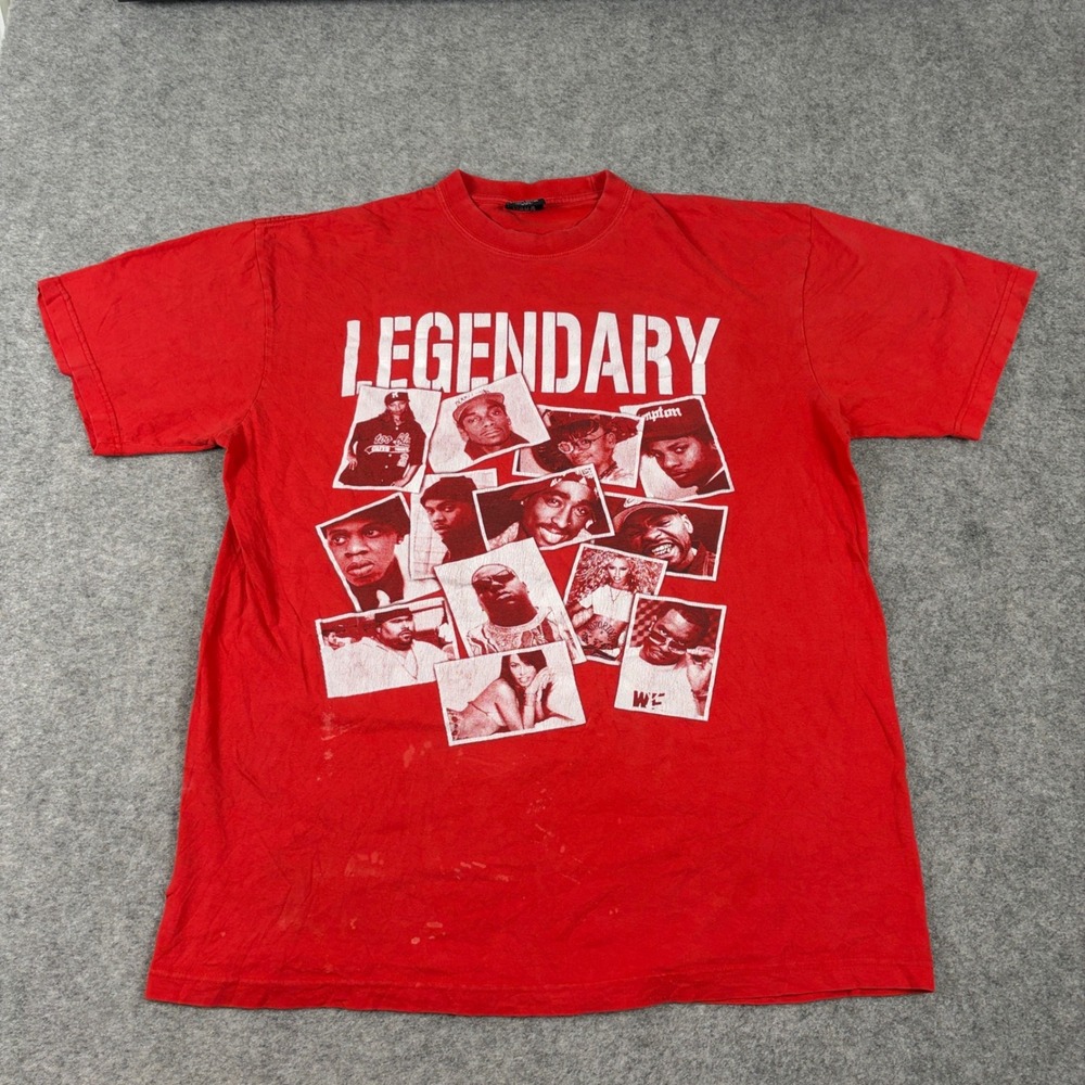 Flying Horse Legendary Rap Tee Mens 4XL Red Hip Hop Graphic T-Shirt Tupac Biggie